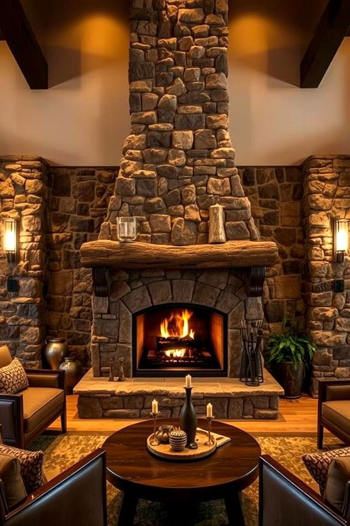 Rustic Stone Facade - 22 3 Sided Fireplace Ideas