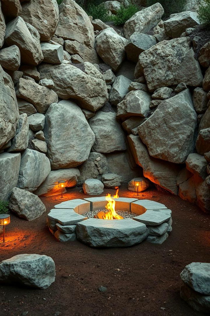 Rustic Stone Oasis - Sunken Fire Pit Designs for Cozy Outdoor Gatherings