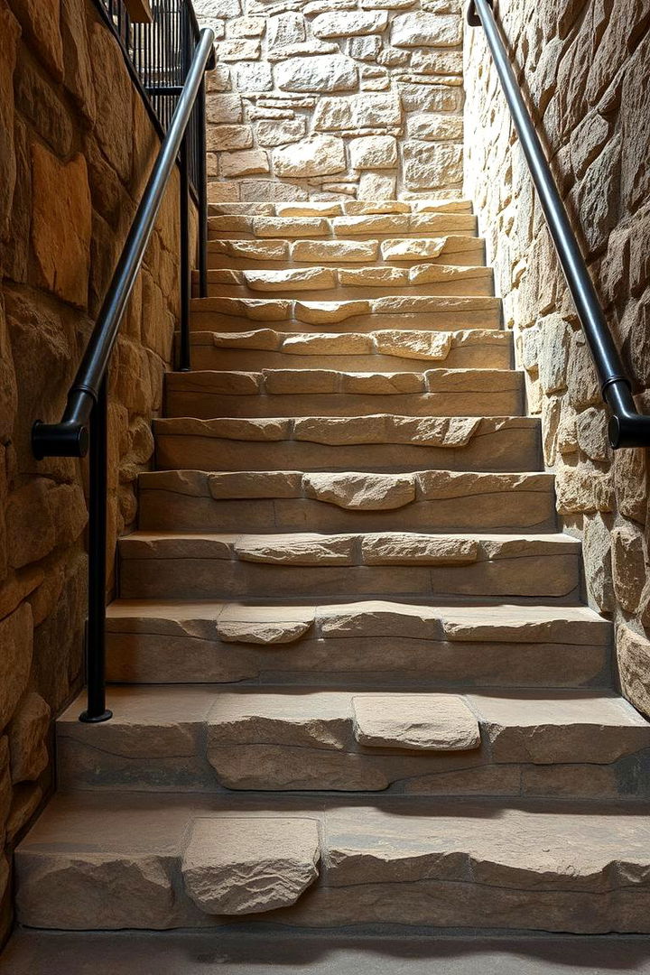 Rustic Stone Tread Staircase Design - 22 Basement Stair Ideas