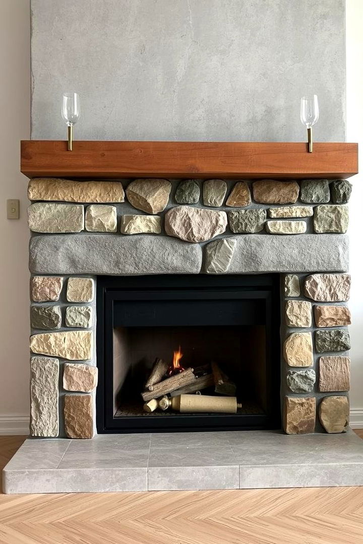 Rustic Stone and Concrete Fusion - 22 Scandinavian Fireplace Ideas