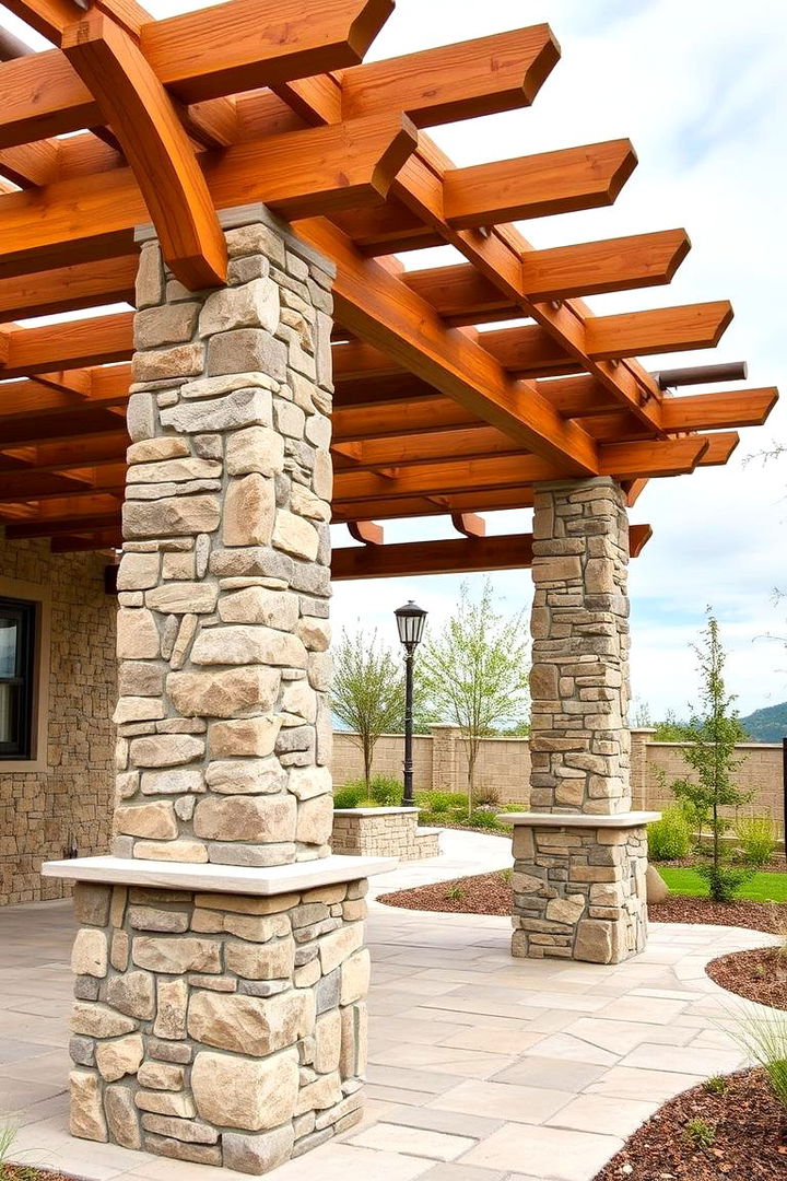 Rustic Stone and Wood Pergola - 22 Patio Pergola Ideas