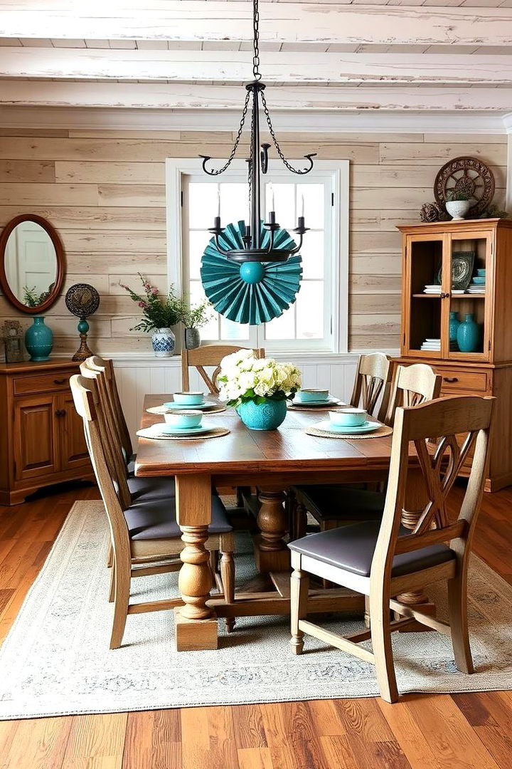 Rustic Teal Touches - 22 Teal Dining Room Ideas