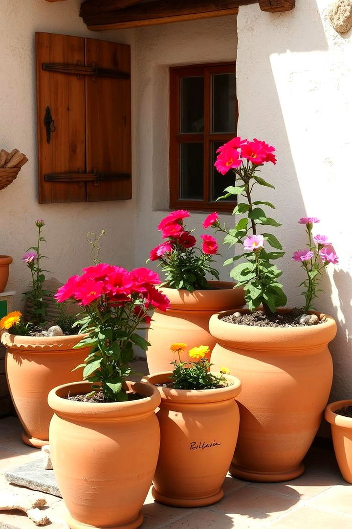 Rustic Terracotta Pot Displays - 22 Spanish Courtyard Ideas