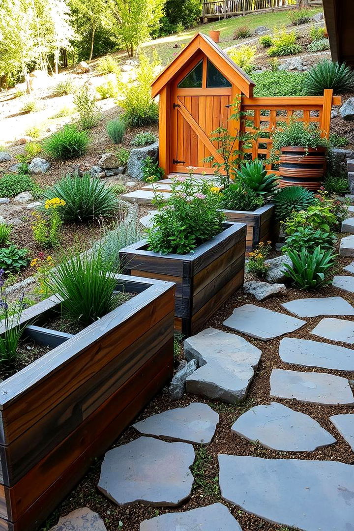 Rustic Timber Accents - 22 Hillside Terraced Garden Ideas