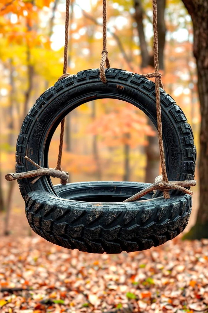 Rustic Tire Swing with Tree Branch Accents - 22 Tire Swing Ideas
