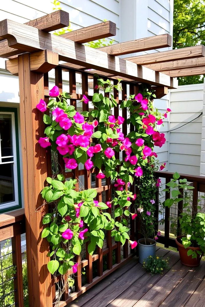 Rustic Trellis with Climbing Plants - 22 Deck Decorating Ideas With Plant