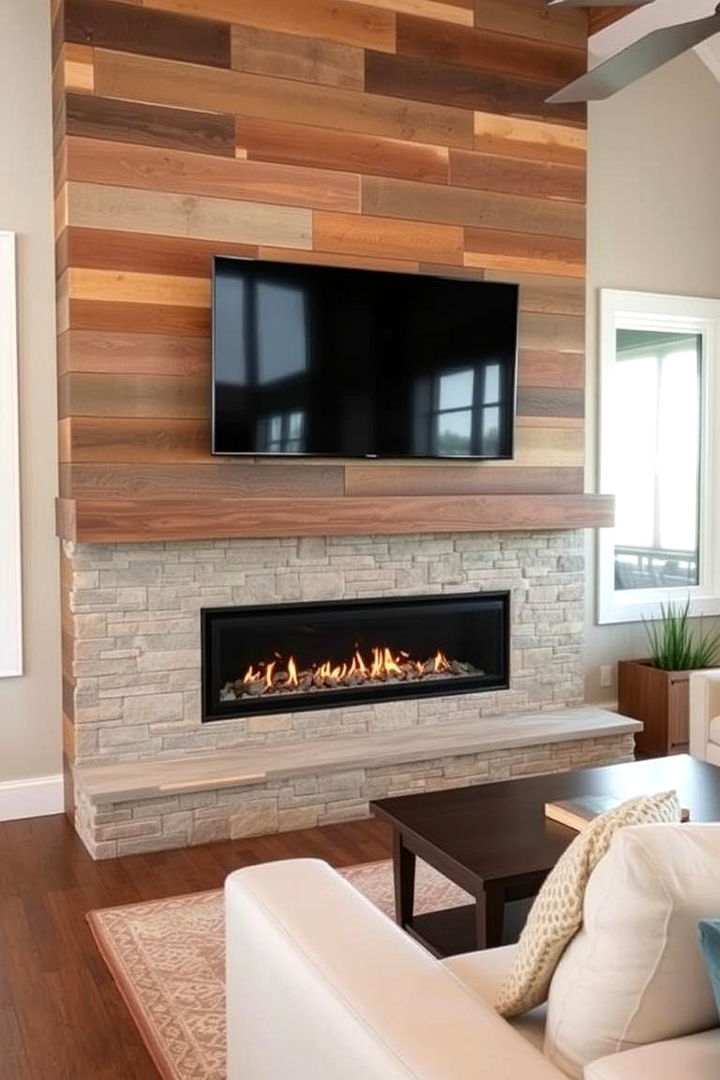 Rustic Warmth with Natural Elements - 22 Linear Fireplace Ideas With Tv Above