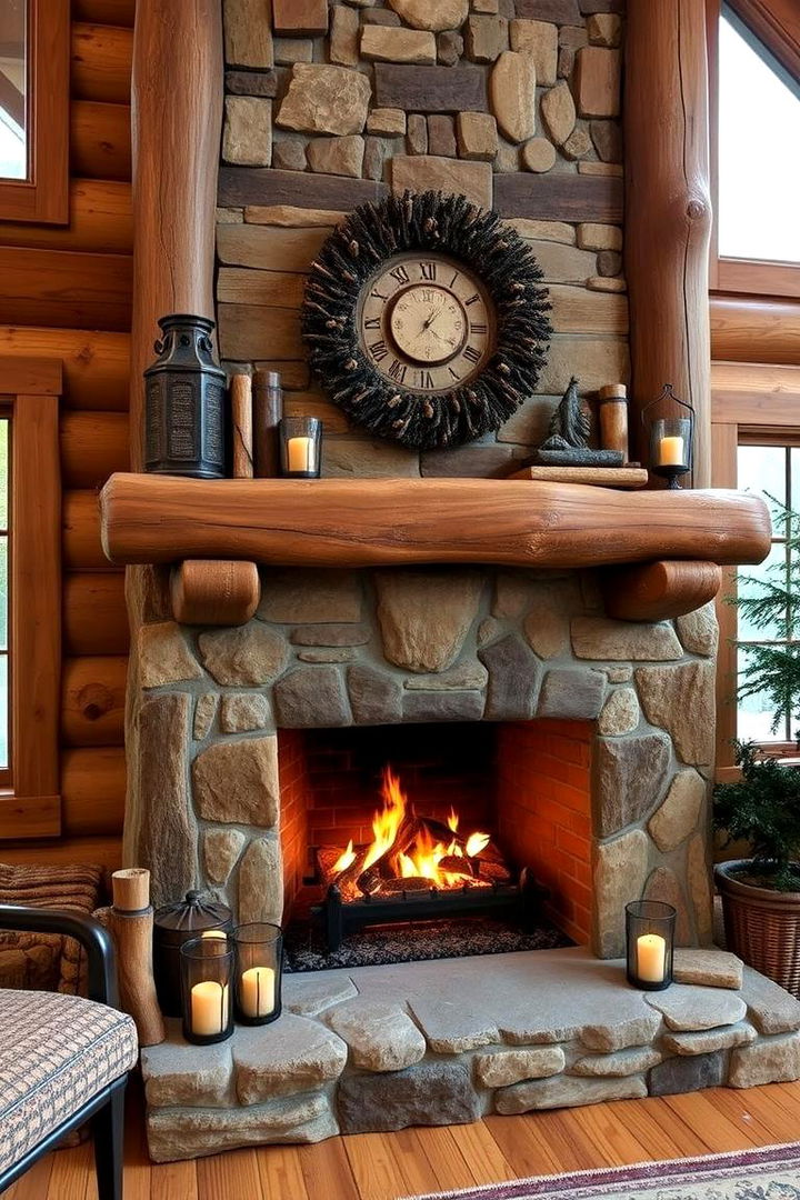 Rustic Wood Accent Fireplace - 22 Cabin Fireplace Ideas