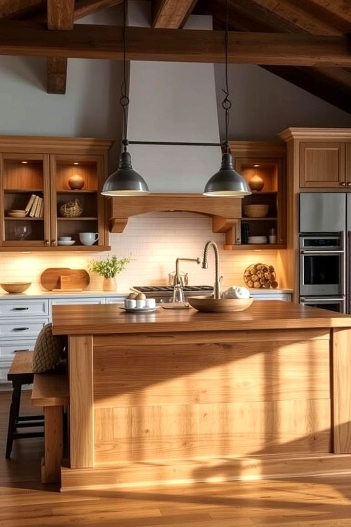 Rustic Wood Accented Island with Bench Seating - 22 Kitchen Island Ideas With Seating