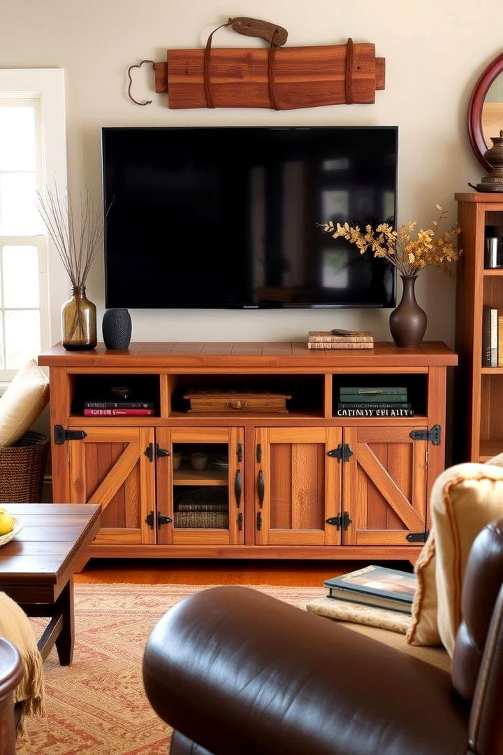 Rustic Wood Accents - 22 Tv Console Decor Ideas