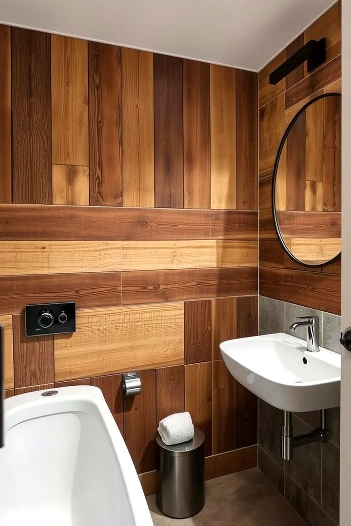 Rustic Wood Accents as a Warm Contrast - 22 Industrial Bathroom Ideas