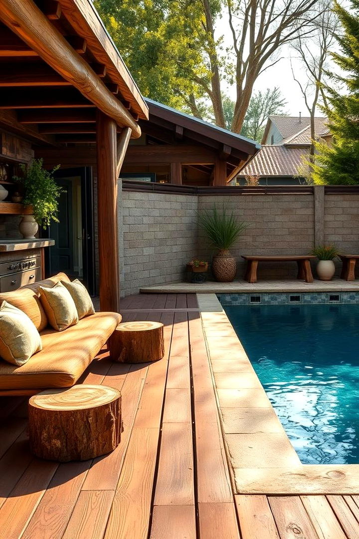 Rustic Wood Element Integration - 22 Above Ground Pool Landscaping Ideas