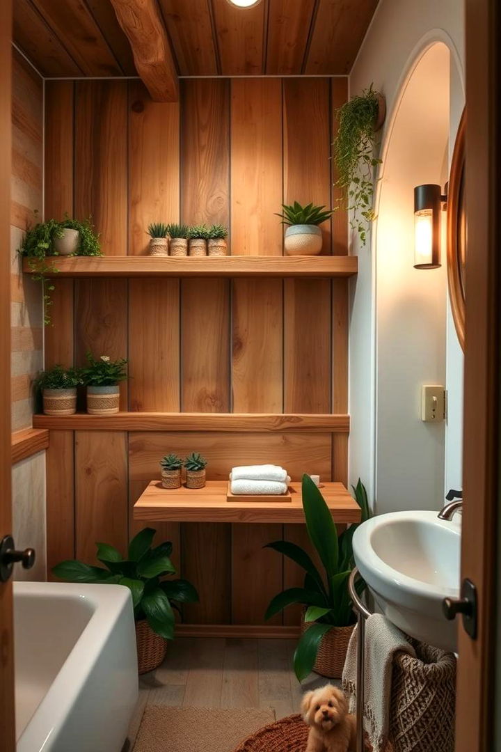 Rustic Wood Shelves for Natural Charm - 22 Small Bathroom Shelving Ideas