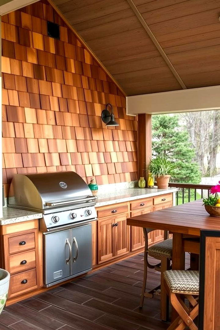 Rustic Wood Shingles - 22 Outdoor Kitchen Roof Ideas