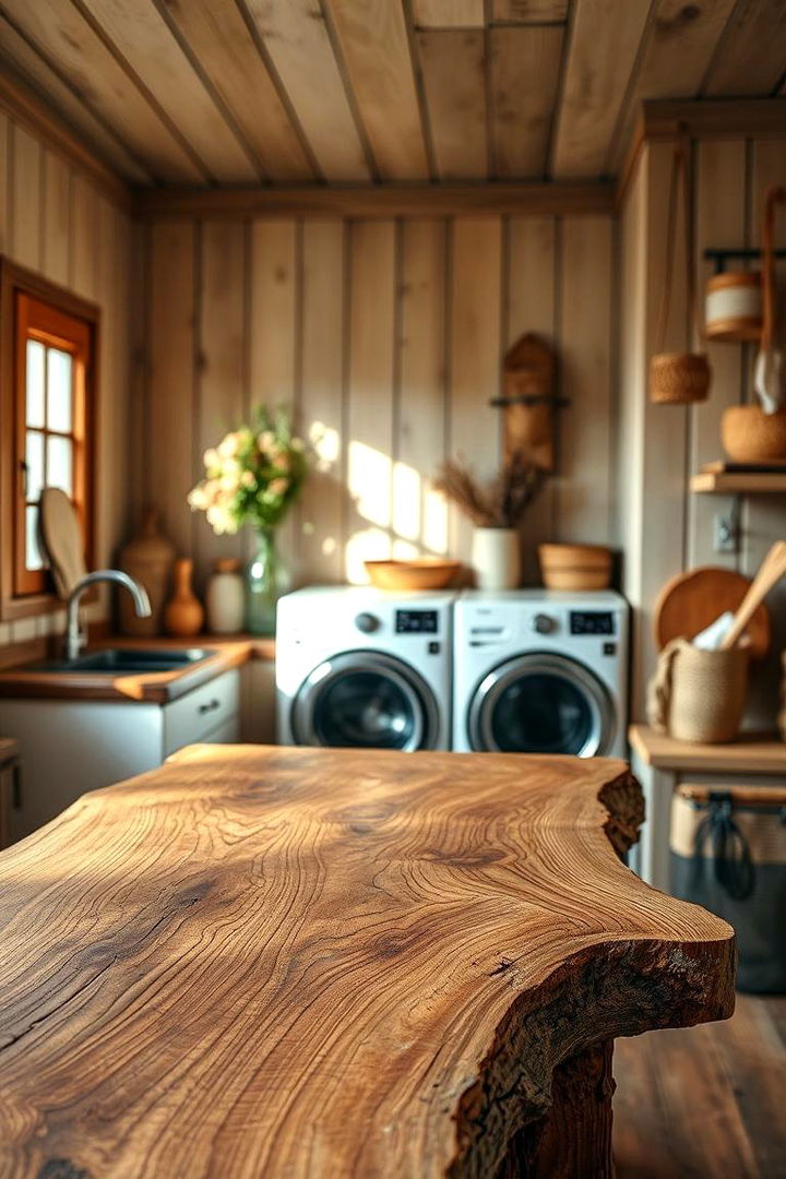 Rustic Wood Slab - 22 Laundry Room Countertop Ideas