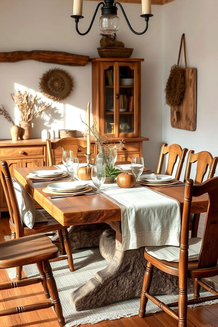 Rustic Wood and Linen - 22 Dining Room Table Decor Ideas