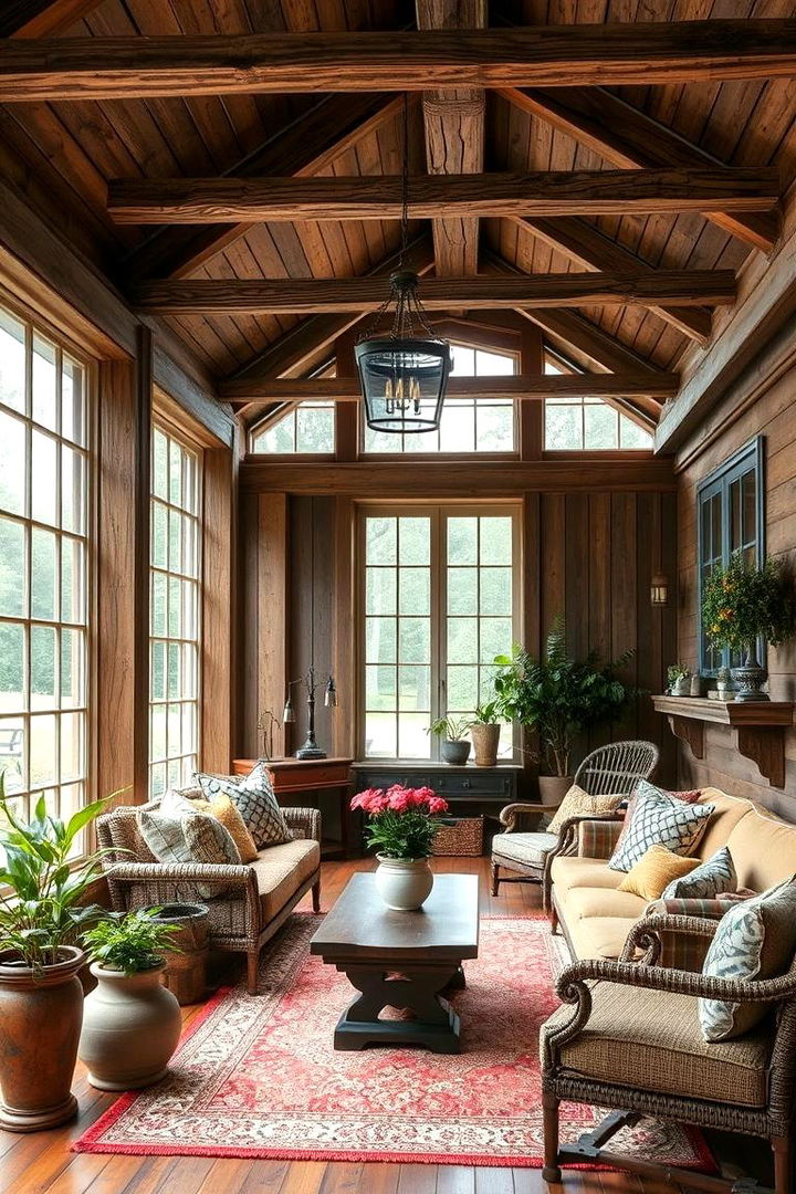 Rustic Wooden Accents - 22 Farmhouse Sunroom Ideas