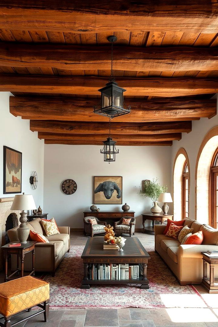 Rustic Wooden Beams - 22 Spanish Style Living Room Ideas