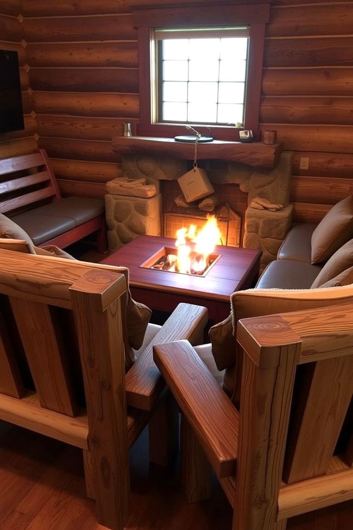 Rustic Wooden Bench Ensemble - 22 Fireplace Seating Ideas