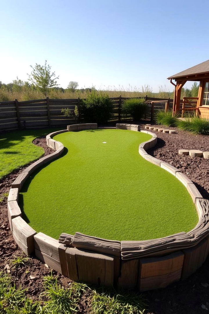 Rustic Wooden Border Putting Green - 22 Backyard Putting Green Ideas