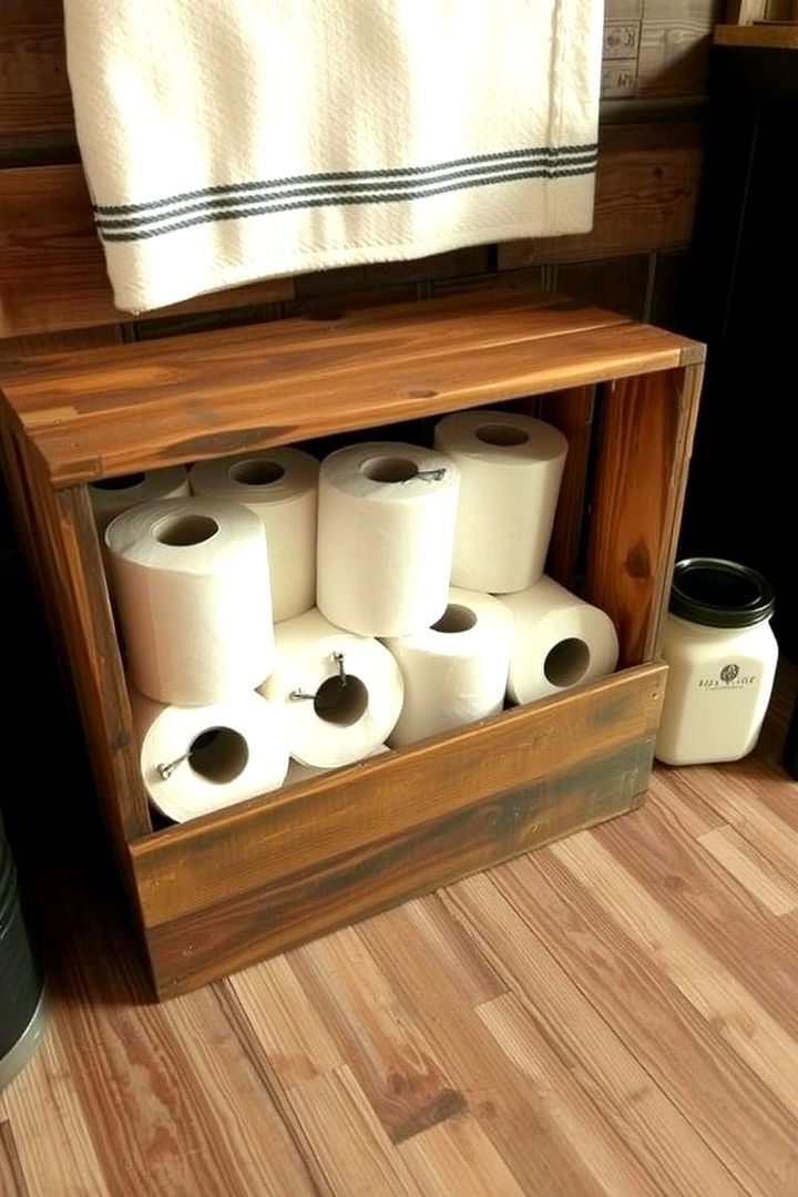 Rustic Wooden Crate Display - 22 Toilet Paper Storage Ideas