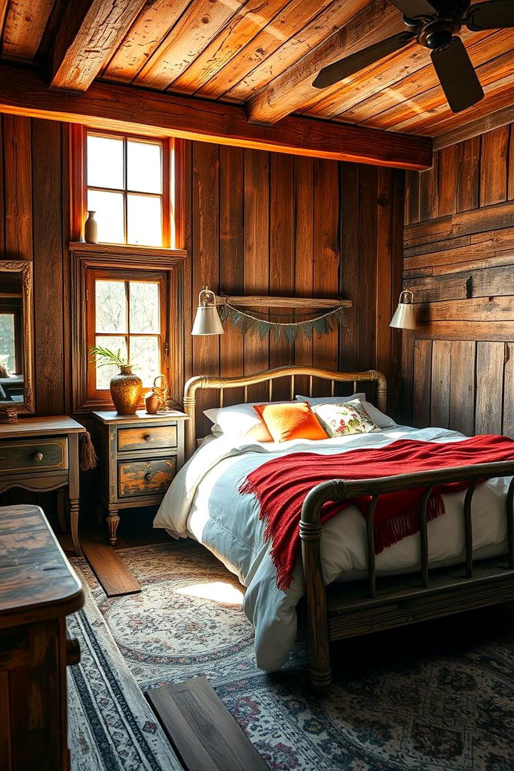 Rustic Wooden Details - 22 Boho Burnt Orange Bedroom Ideas