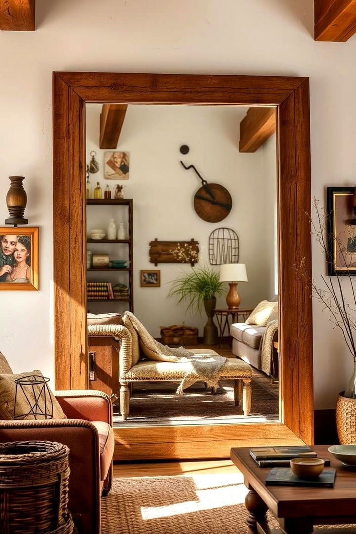 Rustic Wooden Frame Mirror - 22 Living Room Mirror Ideas