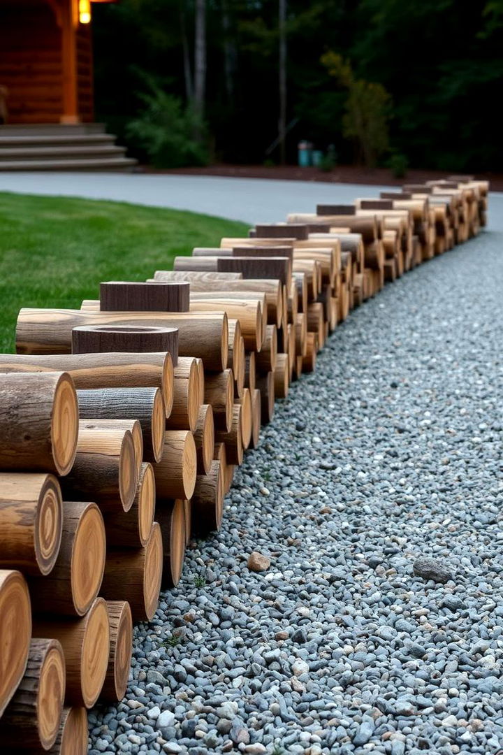Rustic Wooden Log Borders - 22 Gravel Driveway Edging Ideas