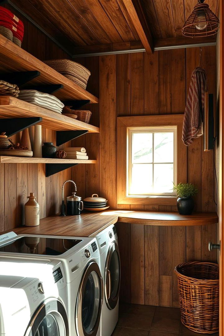Rustic Wooden Shelves - 22 Laundry Room Shelf Ideas