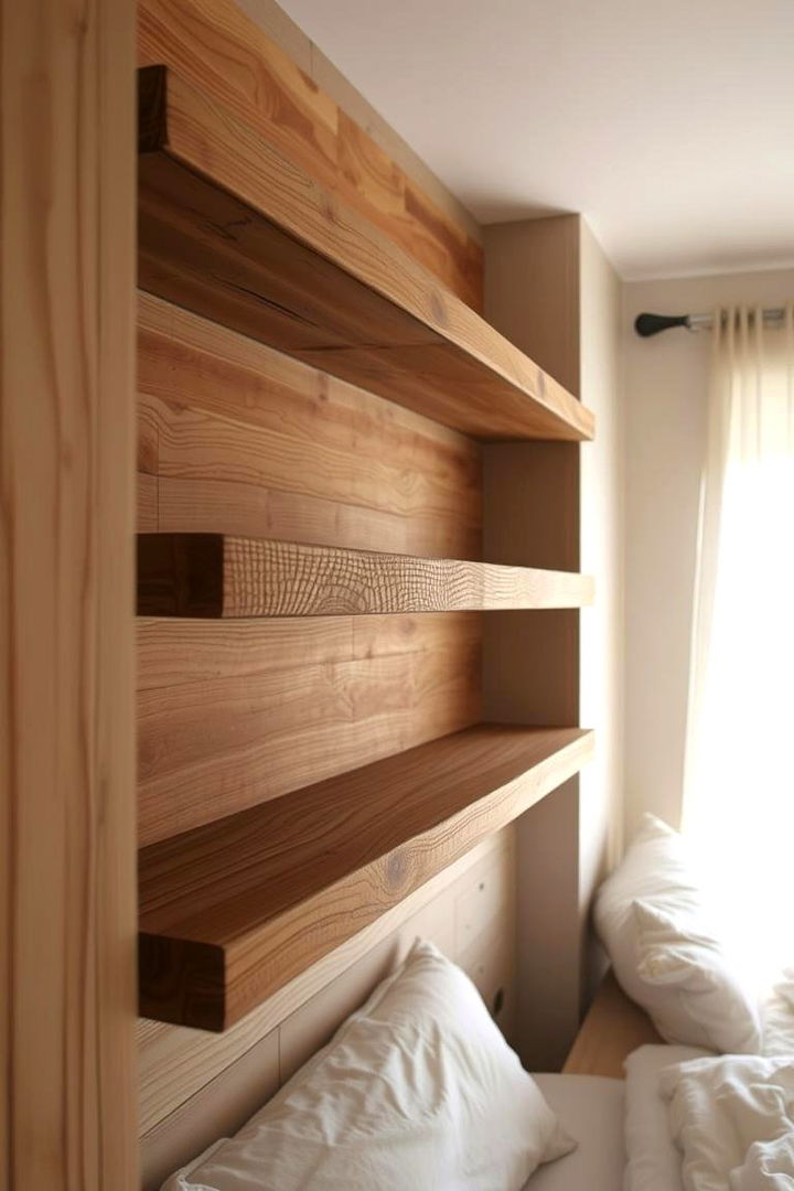 Rustic Wooden Shelves for Warm Elegance - 22 Bedroom Shelving Ideas