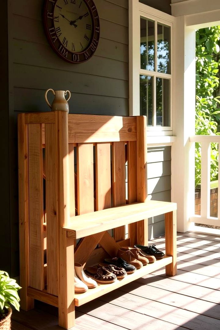 Rustic Wooden Shoe Rack for Patios - 22 Outdoor Shoe Storage Ideas