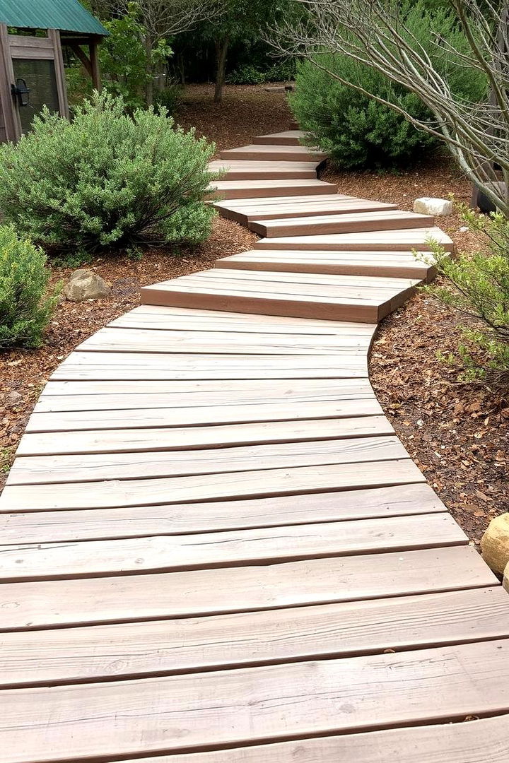 Rustic Wooden Sloped Walkway - 22 Sloped Walkway Ideas