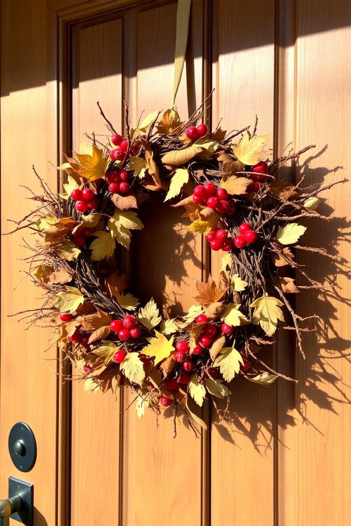 Rustic Wreaths with Autumn Leaves - 22 Front Door Fall Decor Ideas