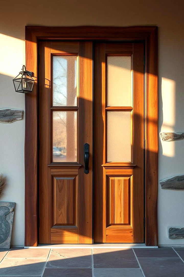 Rustic and Reclaimed Wood Accents - 22 Glass Front Doors Ideas