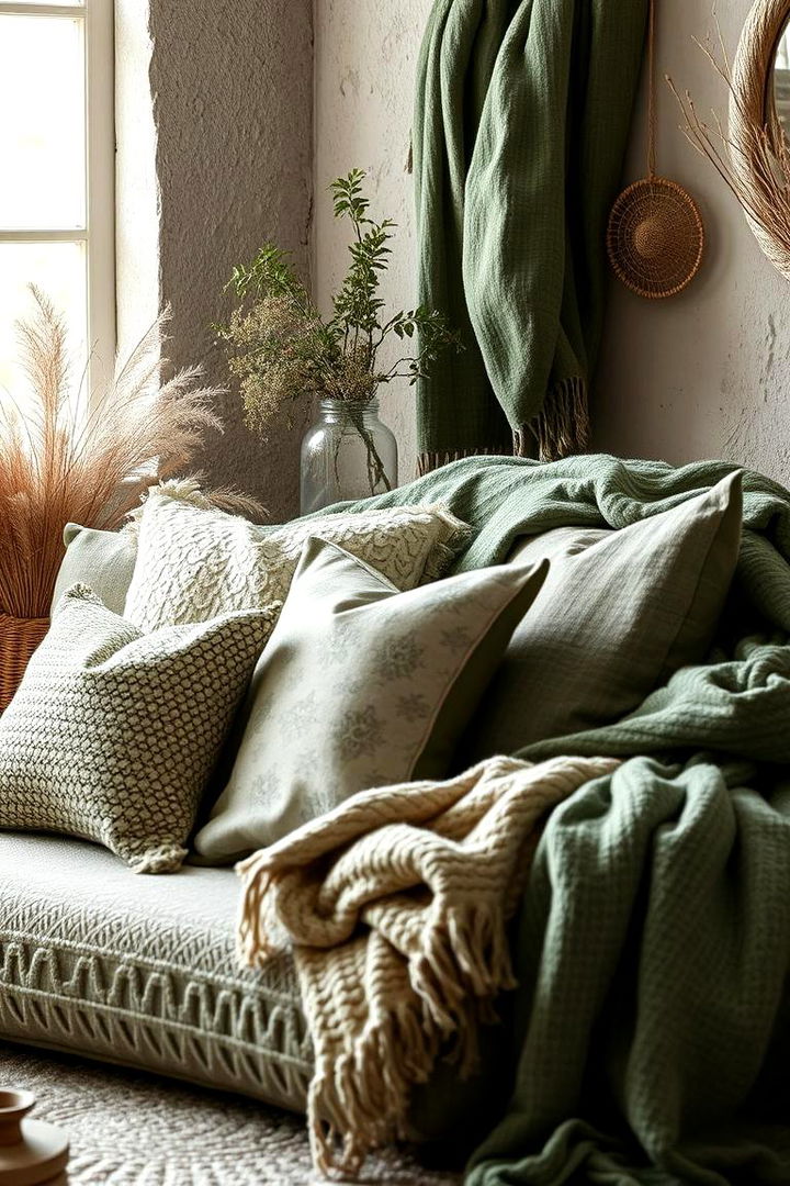 Sage Green Textiles for Layered Comfort and Depth - 22 Sage Green Decor Ideas