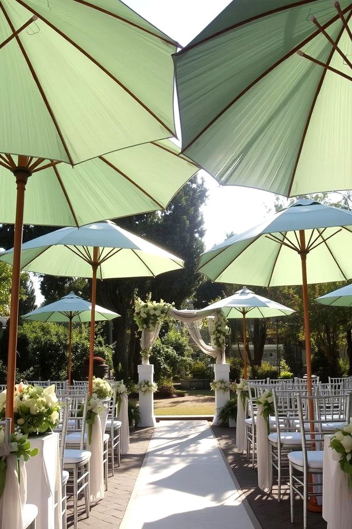 Sage Green Umbrellas for Outdoor Ceremony - 22 Sage Green Wedding Ideas