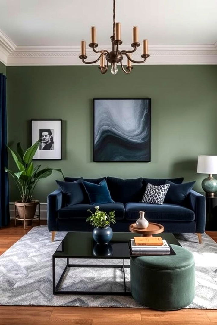 Sage Green with Bold Contrast - 22 Sage Green Living Room Ideas