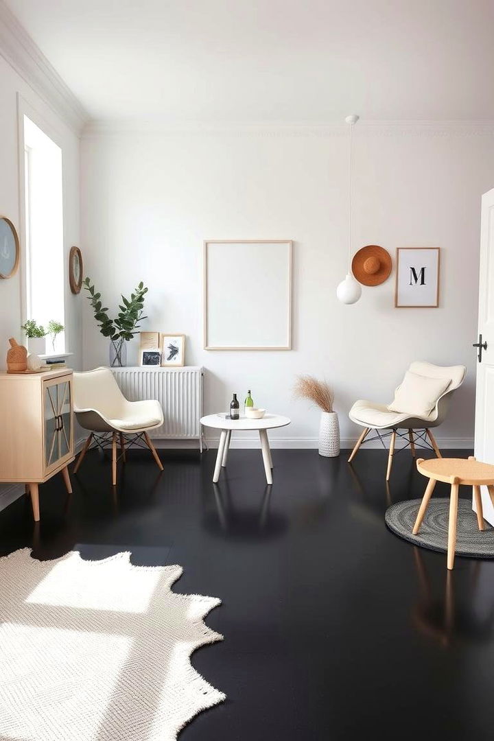 Scandinavian Black Accents - 22 Black Floor Living Room Ideas