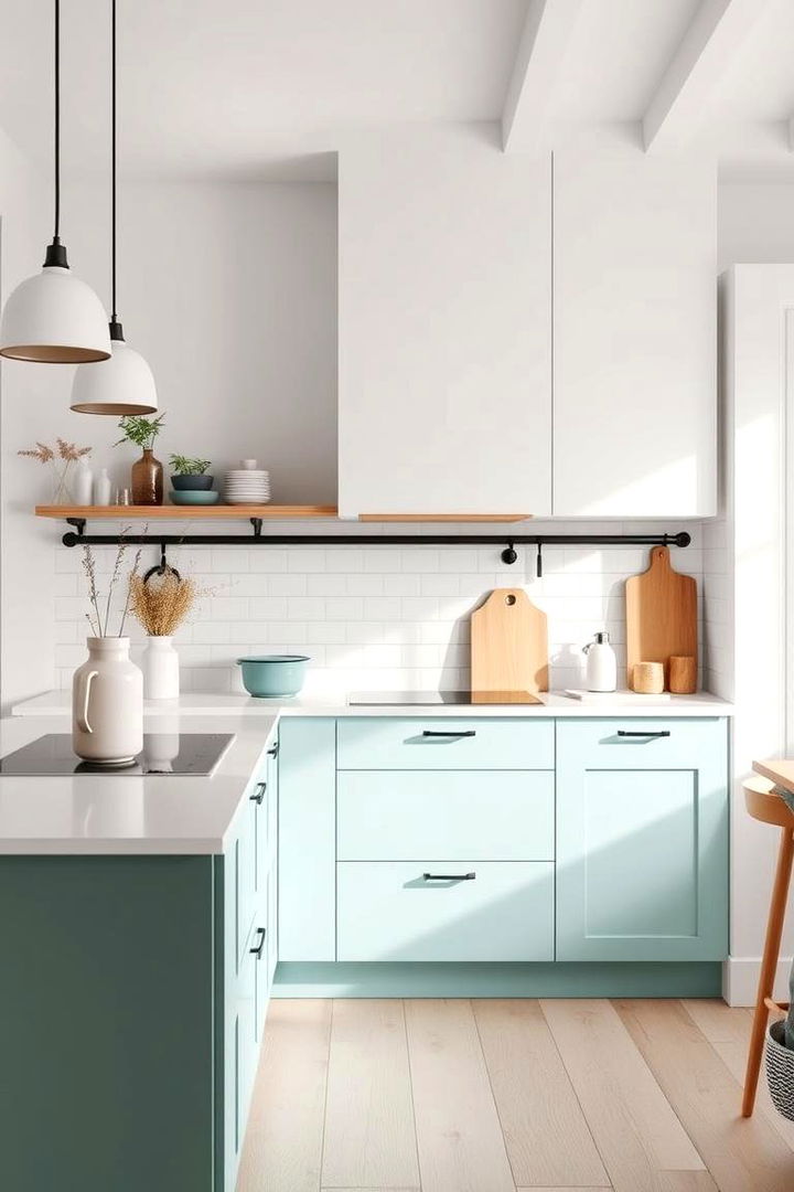 Scandinavian Influenced Teal and White Kitchen with Clean Lines - 22 Teal and White Kitchen Ideas