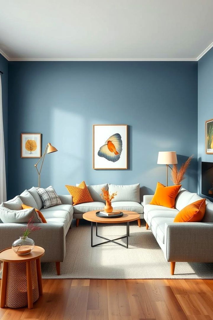 Scandinavian Revival - 22 orange and blue living room ideas