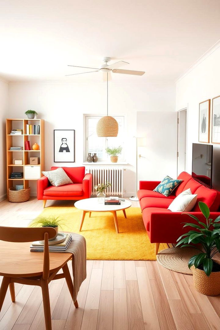 Scandinavian Simplicity Meets Boldness - 22 Red Couch Living Room Ideas