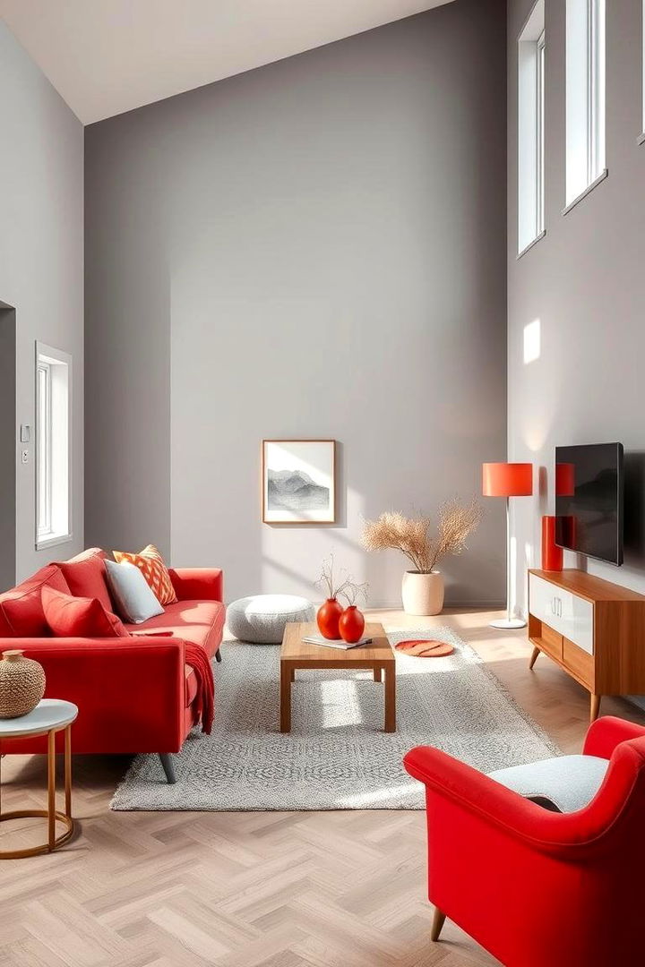 Scandinavian Simplicity with Red Details - 22 Red and Grey Living Room Ideas