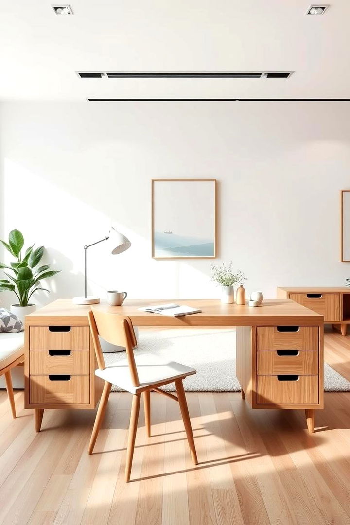 Scandinavian Style Desk with Light Aesthetic - 22 Desk in Living Room Ideas