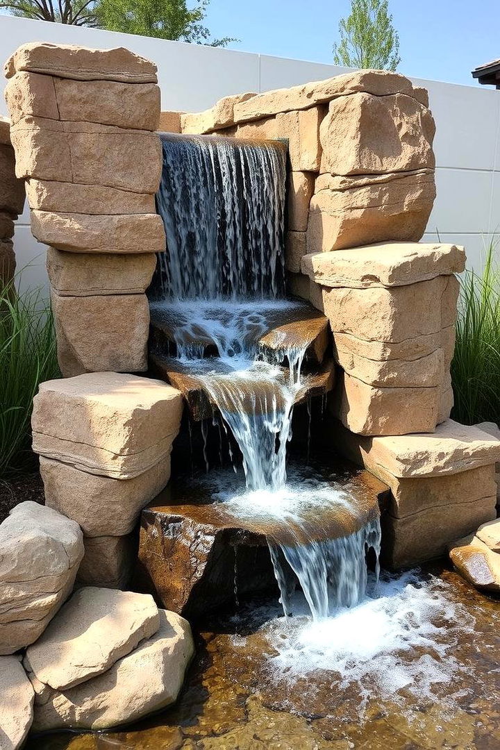 Sculptural Art Waterfall - 22 Pondless Waterfall Design Ideas