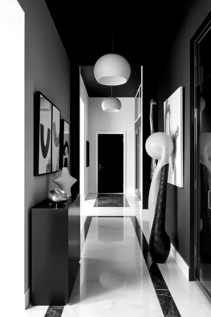 Sculptural Artful Details - 22 Black and White Hallway Ideas