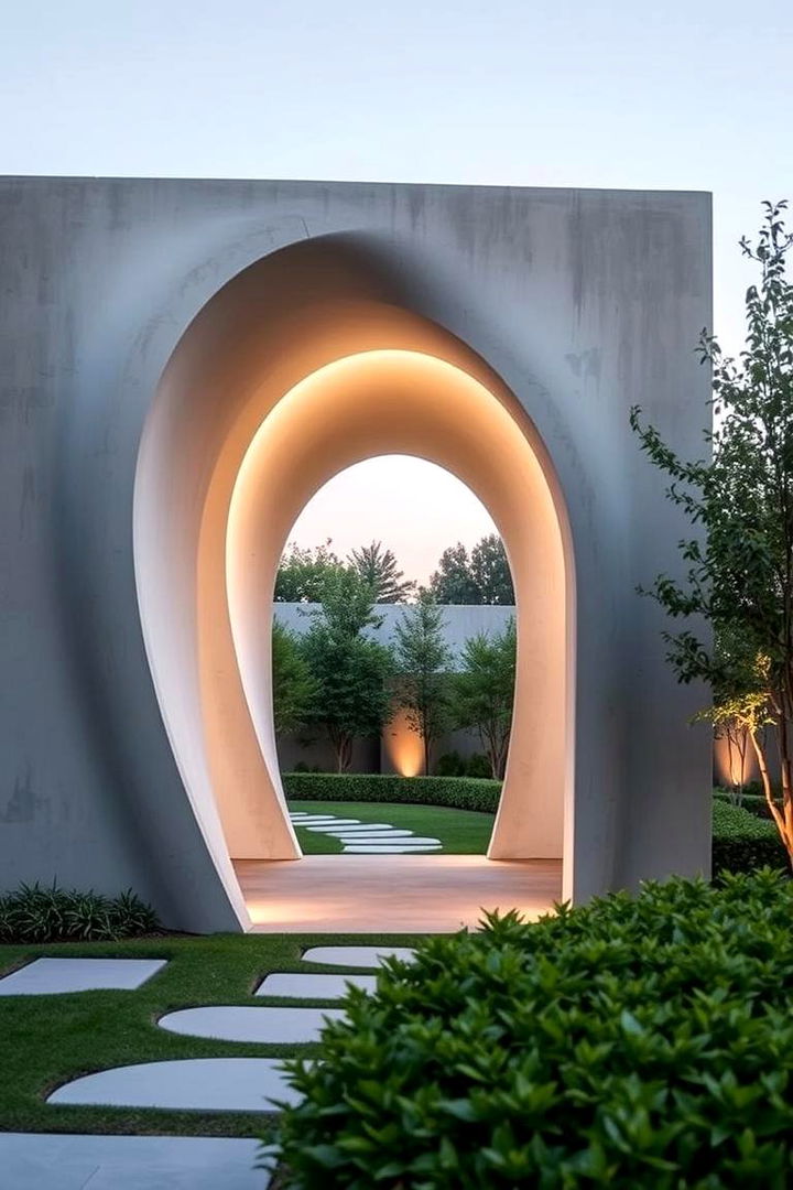 Sculptural Concrete Archway Gate - 22 Japanese Garden Gate Design Ideas