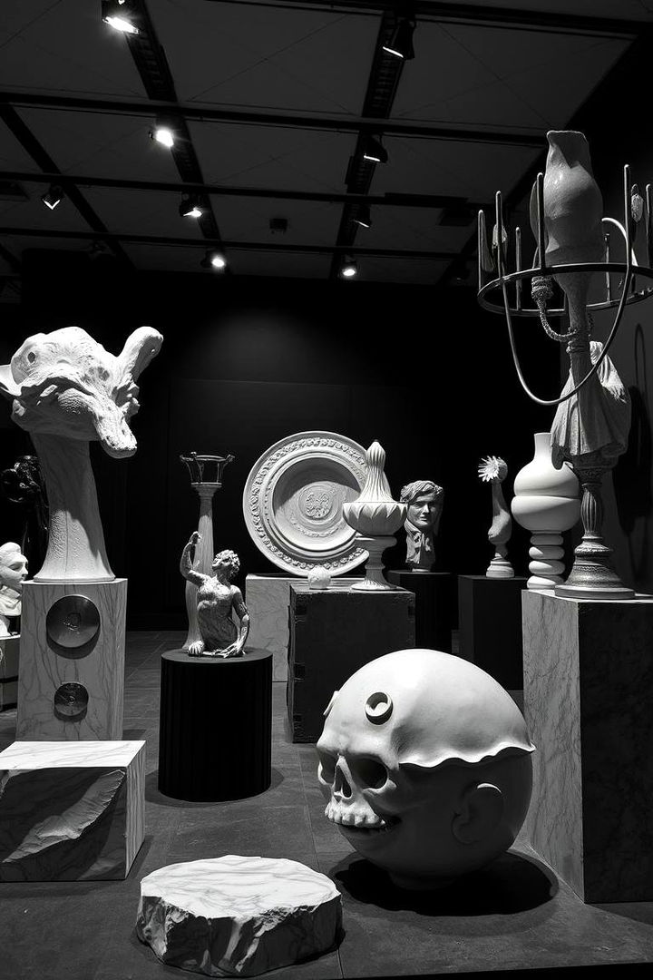 Sculptural Elements for Dynamic Appeal - 22 Black and White Powder Room Ideas