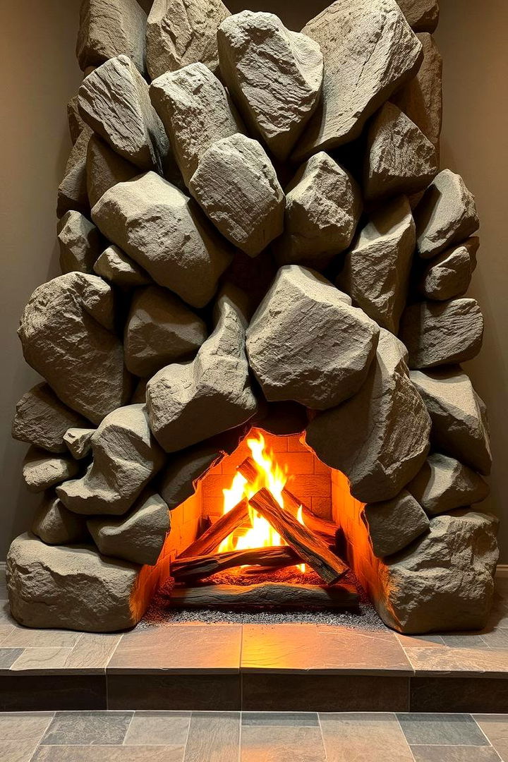 Sculptural Fireplace Artistry - 22 River Rock Fireplace Ideas