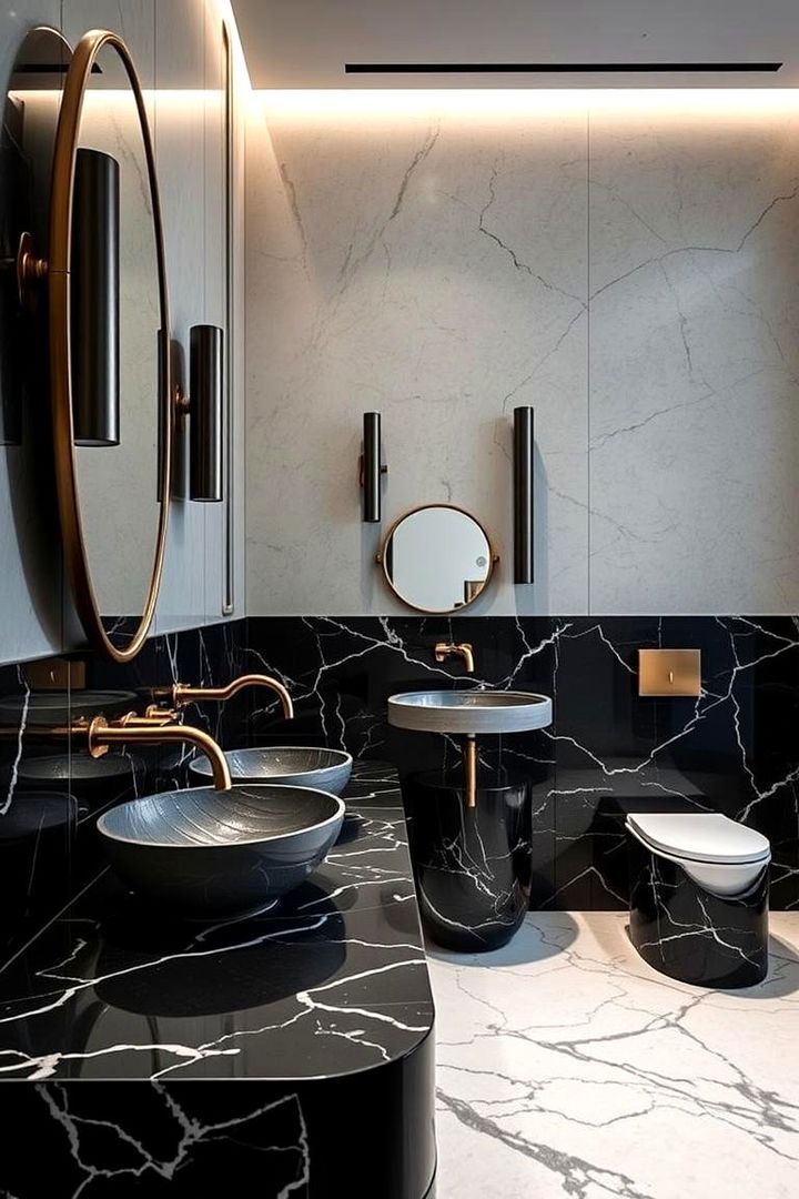 Sculptural Fixtures Artistic Black Marble Details - 22 Black Marble Bathrooms