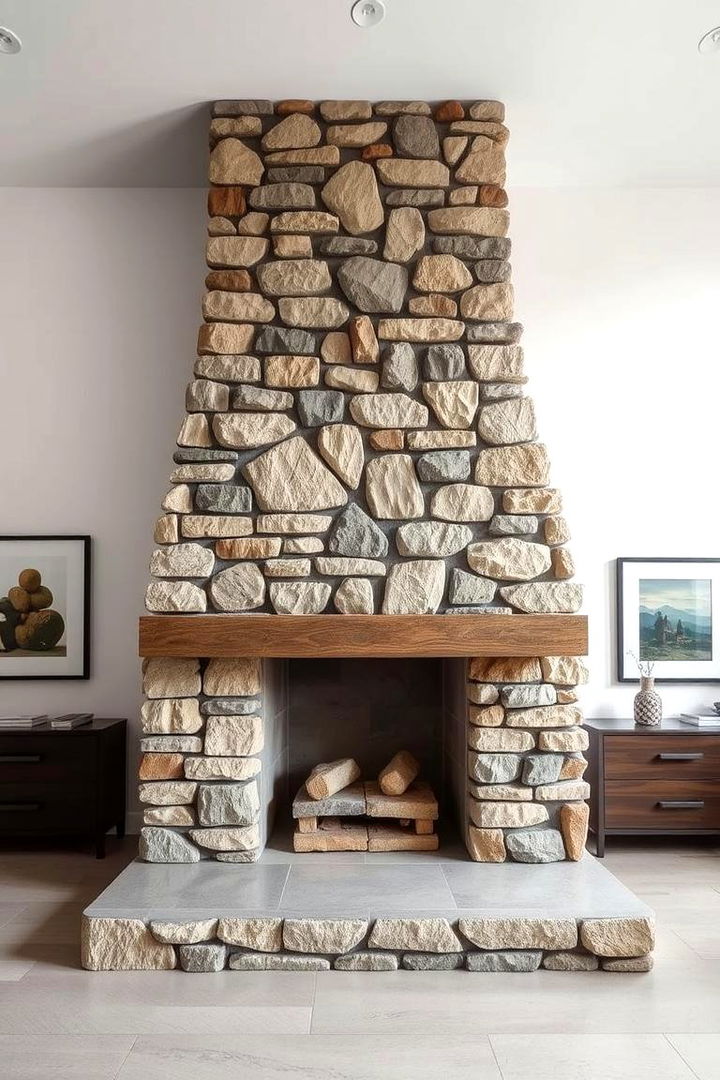 Sculptural Focal Point - 22 Stacked Stone Fireplace Ideas